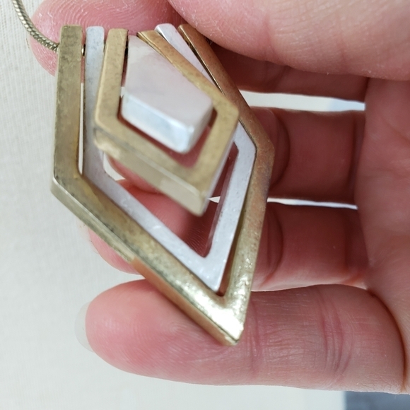 Vintage Chevron Diamond Shape Multi Metal Pendant Unique Slide Adjustments - Picture 4 of 9